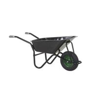 OLYMPUS WHEELBARROW - Black Frame, Black Pan, Pneumatic Wheel with Green Centre