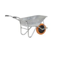 OLYMPUS WHEELBARROW - Galvanised Frame, Galvanised Pan, Orange Puncture Proof Wheel with Black Centre