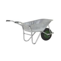 OLYMPUS WHEELBARROW - Galvanised Frame, Galvanised Pan, Pneumatic Wheel with Green Centre