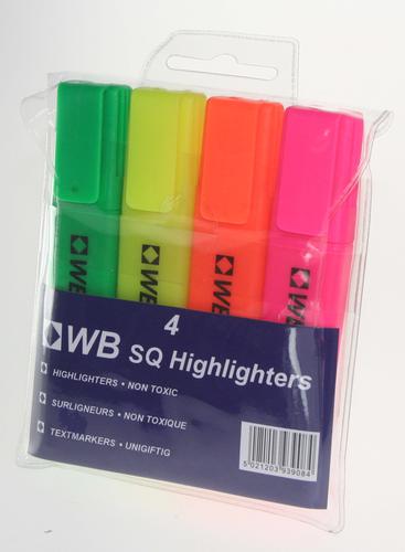 Contract Square Highlighters Chisel Tip Assorted 8440WT4 [Wallet 4]