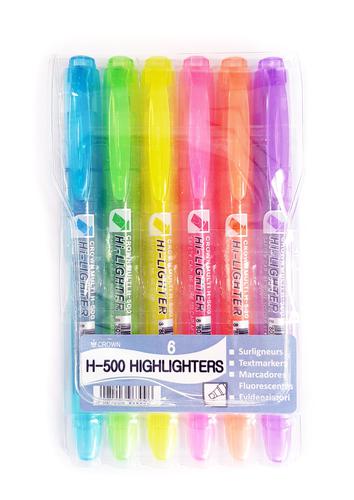 Crown H-500 Highlighter Vibrant Colours Assorted 8706WT6 [Wallet 6]
