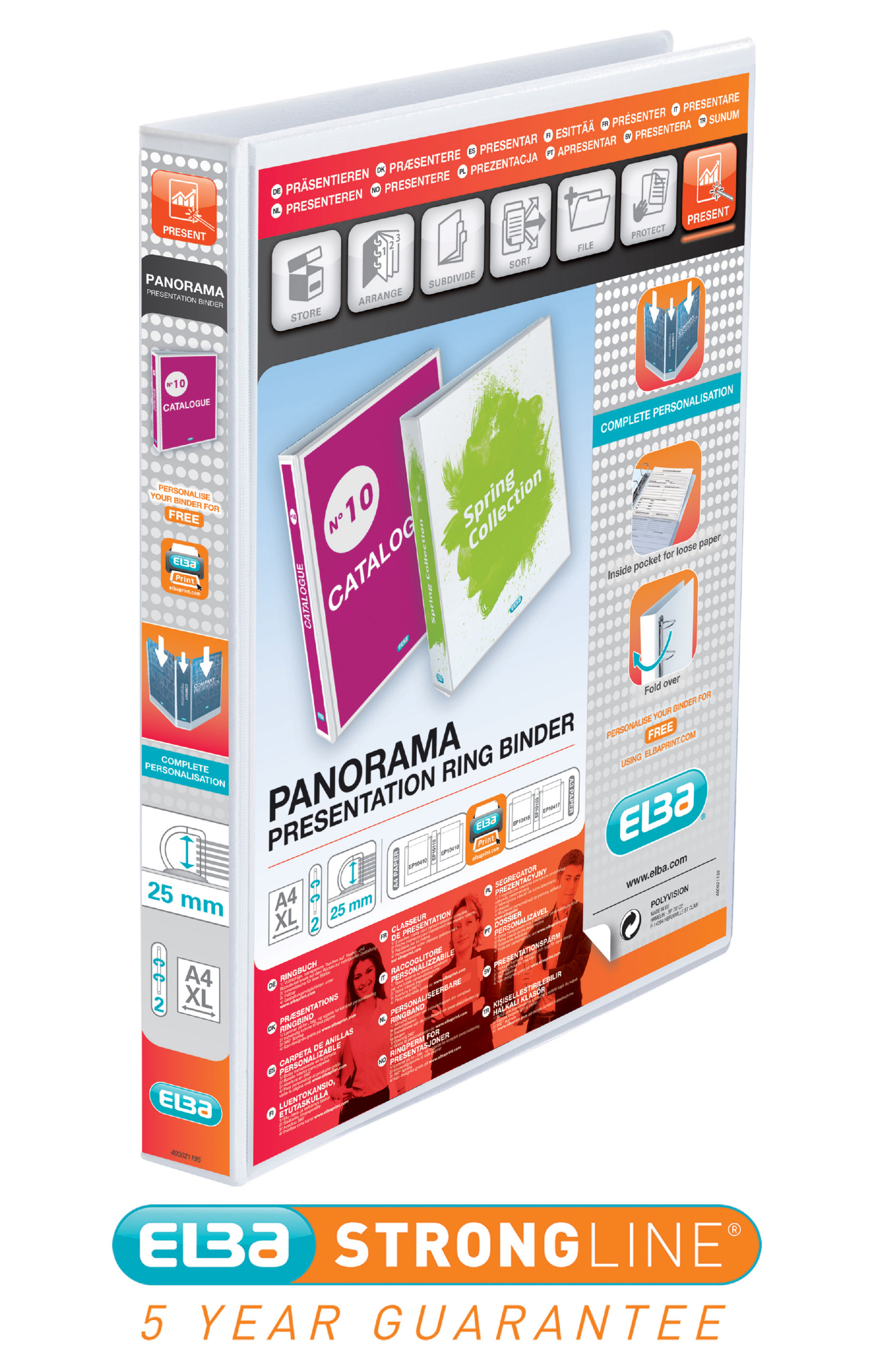 Elba Panorama Presentation Ring Binder A4 2D 25mm white Bx6