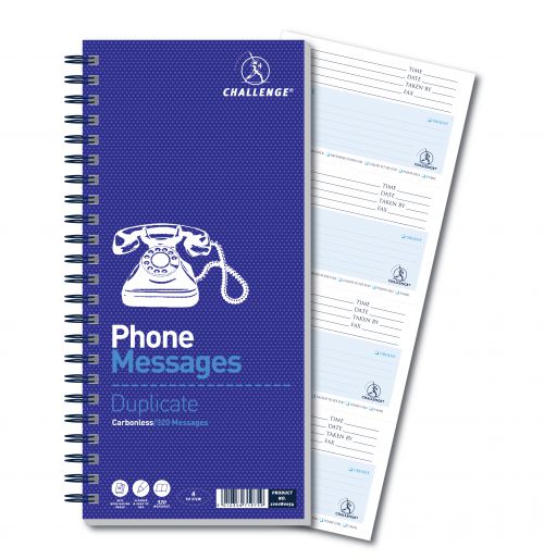 Challenge Telephone Message Book Wirebound Carbonless 320 Messages 305x141mm Ref 100080054 4077074 Buy online at Office 5Star or contact us Tel 01594 810081 for assistance