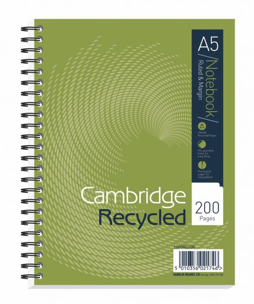 Cambridge Recycled Ruled Wirebound Notebook 200 Pages A5+ (Pack of 3) 100080106