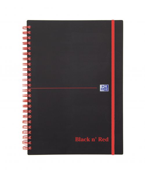 Black n Red A5 Wirebound Polypropylene Cover Notebook Ruled 140 Pages Black/Red (Pack 5) - 100080140