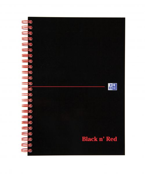 Black n Red A5 Wirebound Card Cover Notebook Ruled 100 Pages Black/Red (Pack 10) - 100080155