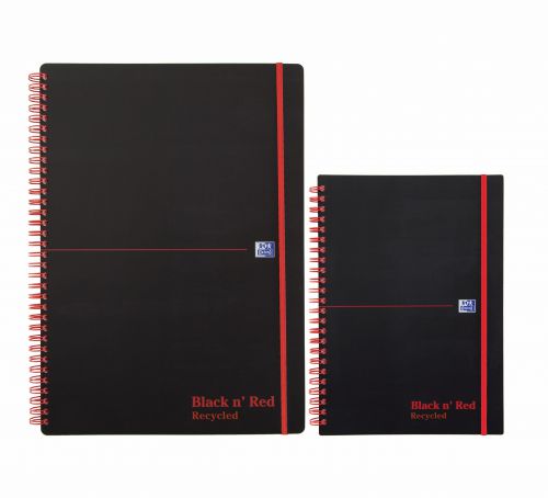 Black n Red A4 Wirebound Polypropylene Cover Notebook Recycled Ruled 140 Pages Black/Red (Pack 5)  | County Office Supplies