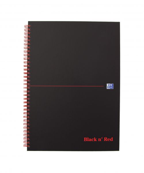 Black n Red A4 Wirebound Hard Cover Notebook Ruled 140 Pages Matt Black/Red (Pack 5) - 100080173