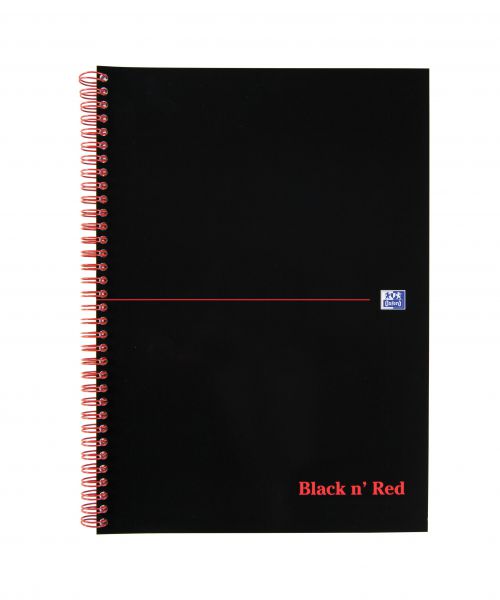 Black n Red Notebook Card Cover Wirebound 90gsm Ruled and Perforated 100pp A4 Ref 100080174 [Pack 10]