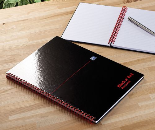 Black n Red A4 Wirebound Hard Cover Notebook Recycled Ruled 140 Pages Black/Red (Pack 5)  | County Office Supplies