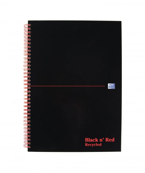 Black n Red A4 Wirebound Hard Cover Notebook Recycled Ruled 140 Pages Black/Red (Pack 5) - 100080189