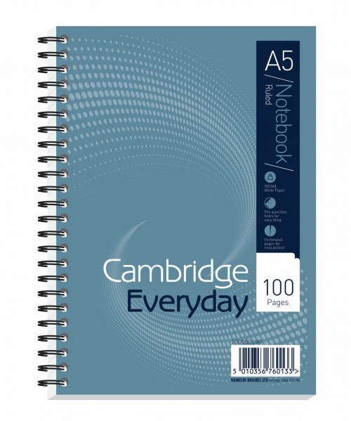 Cambridge A5 Wirebound Notebook Ruled Perforated 100P PK10
