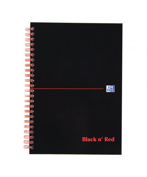 Black n Red Notebook Wirebound 90gsm Ruled and Perforated 140pp A5 Glossy Black Ref 100080220 [Pack 5]