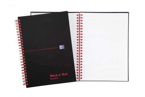 Black n Red A5 Wirebound Polypropylene Cover Notebook Recycled Ruled 140 Pages Black/Red (Pack 5)  | County Office Supplies