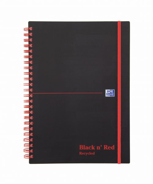 Black n Red A5 Wirebound Polypropylene Cover Notebook Recycled Ruled 140 Pages Black/Red (Pack 5)