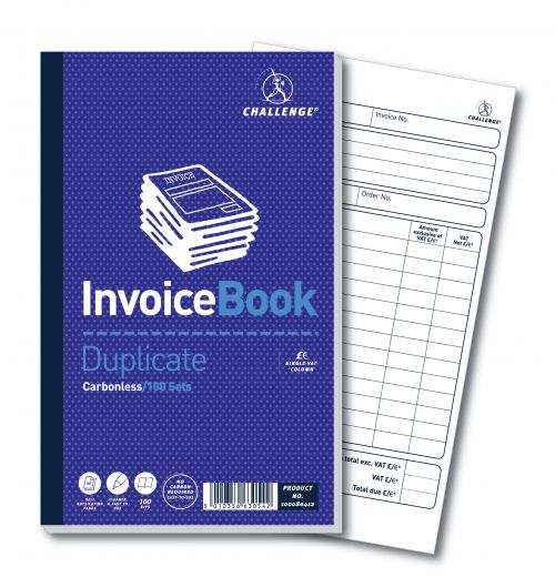 Challenge Duplicate Invoice Book 210x130mm Card Cover With VAT 100 Sets Pack 5 100080412