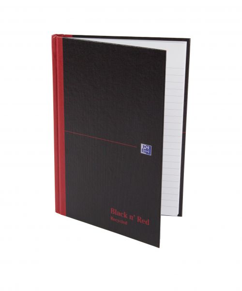 Black n Red A5 Casebound Hard Cover Notebook Recycled Ruled 192 Pages Matt Black (Pack 5)  | County Office Supplies