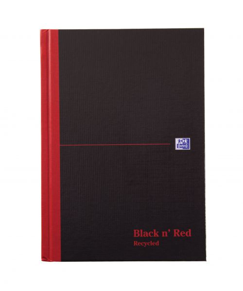 Black n Red Casebound Recycled Book A5 192pg Ruled 100080430 [Pack 5]