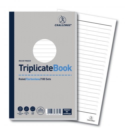 Challenge 210x130mm Triplicate Book Carbonless Ruled 1-100 Taped Cloth Binding 100 Sets (Pack 5)  18425HB