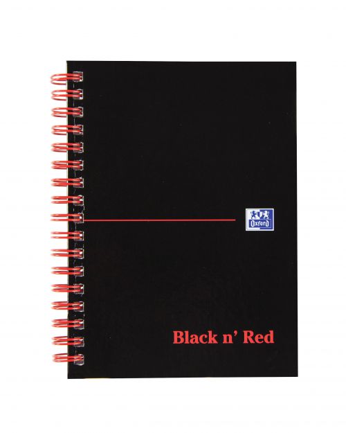 Black n Red Notebook Wirebound 90gsm Ruled and Perforated 140pp A6 Glossy Black Ref 100080448 [Pack 5]