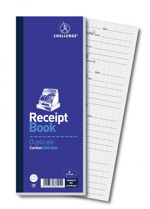 Challenge Duplicate Receipt Book 200 Sets 241x92mm (Pack of 10) 100080450