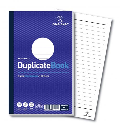 18397HB | This Challenge Carbonless Duplicate Book will help to provide clear and accurate records for your business and accounting needs. To help with quick referencing to each individual transaction all the pages in this duplicate book are ruled and indexed.