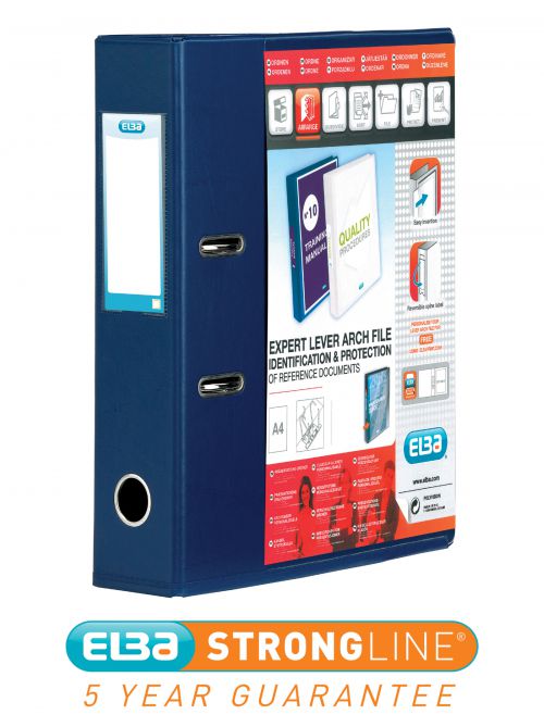 Elba Lever Arch File with Clear PVC Cover 70mm Spine A4 Blue