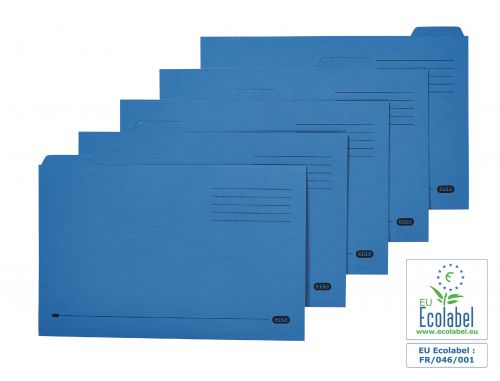 Elba Tabbed Folders Recycled Mediumweight 250gsm Manilla Set of 5 Foolscap Blue Ref 100090234 [Pack 20]