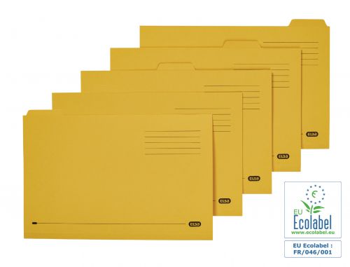 Elba Tabbed Folders Recycled Mediumweight 250gsm Manilla Set of 5 Foolscap Yellow Ref 100090237 [Pack 20]