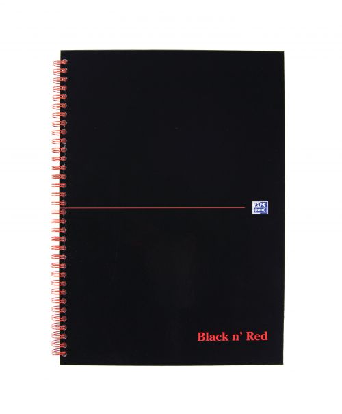 Black n Red A4 Wirebound Hard Cover Notebook Ruled 140 Pages Black/Red (Pack 5) - 100102248