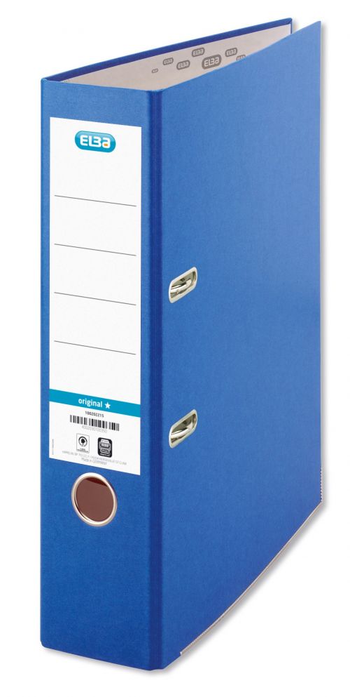 Elba Coloured Board Lever Arch File Paper on Board A4 80mm Spine Width Blue (Pack 10)