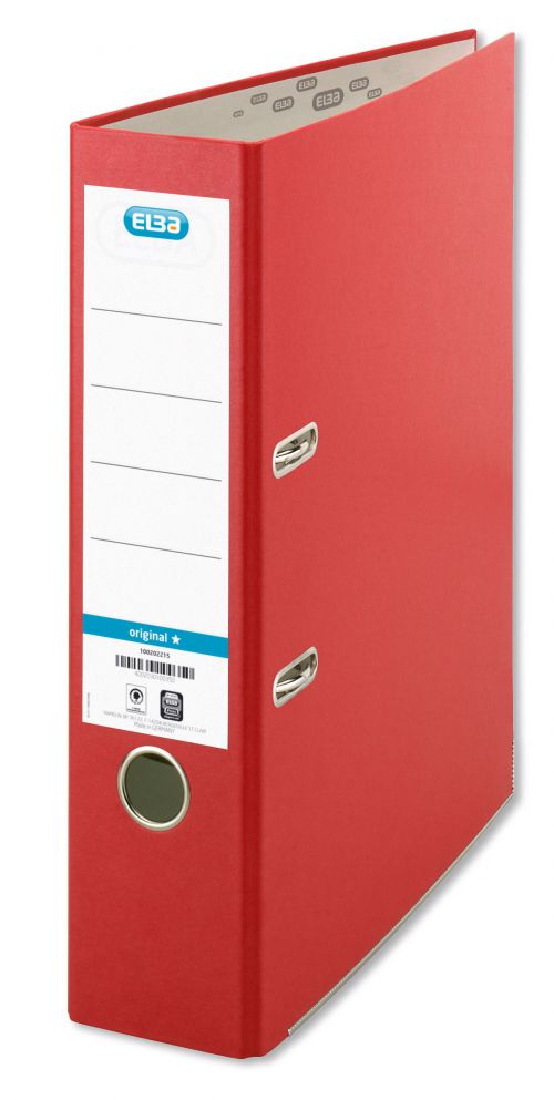 Elba Coloured Board Lever Arch File Paper on Board A4 80mm Spine Width Red (Pack 10)