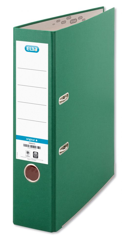 Elba Coloured Board Lever Arch File Paper on Board A4 80mm Spine Width Green (Pack 10) - 100202219