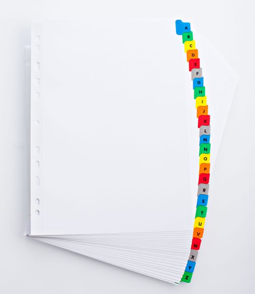 Oxford Index A-Z Multipunched Mylar-reinf Multicoloured Tabs 170gsm Extra Wide A4+ White Ref 100204603