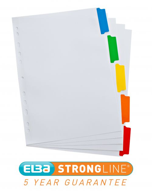 Elba Subject Divider 5-Part Multipunched Mylar-reinforced Multicolour-Tabs 170gsm A4 White Ref 100204963