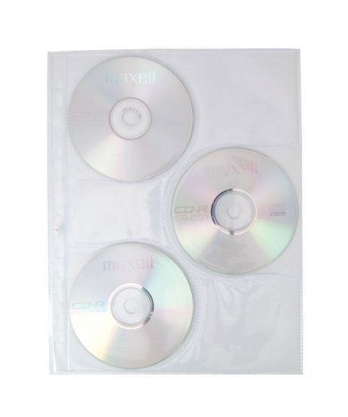 Oxford CD/DVD Punched Pockets 200 Micron Glass Clear Ref 100206995 [Pack 10]