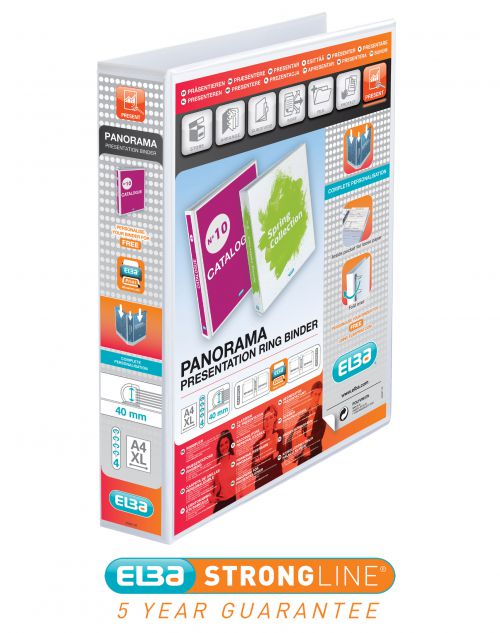 Elba Panorama Presentation Ring Binder Polypropylene 4 D-Ring A4 40mm Rings White (Pack 10) 400001300