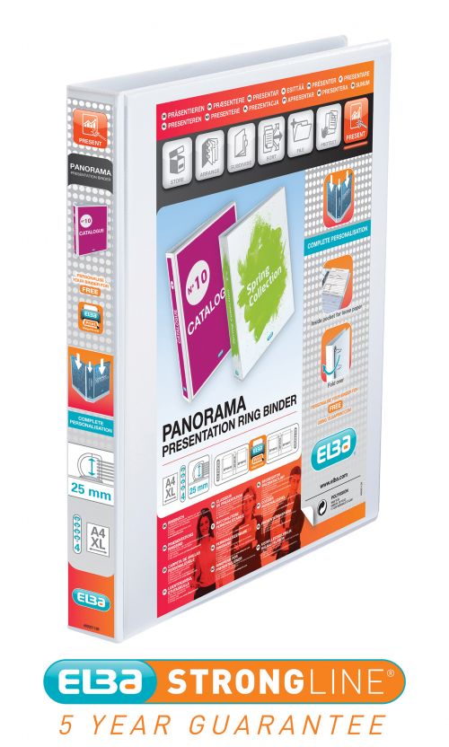 Elba Panorama 25mm 4 D-Ring Pres Binder A4 Wht (Pack of 10) 400001391