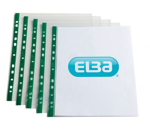 Elba A4 Glass Clear Punched Pockets Green Spine