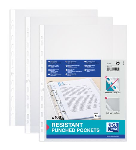 400005473 Oxford Bag of 100 Punched Pockets A4 Polypropylene 90µ Embossed Clear