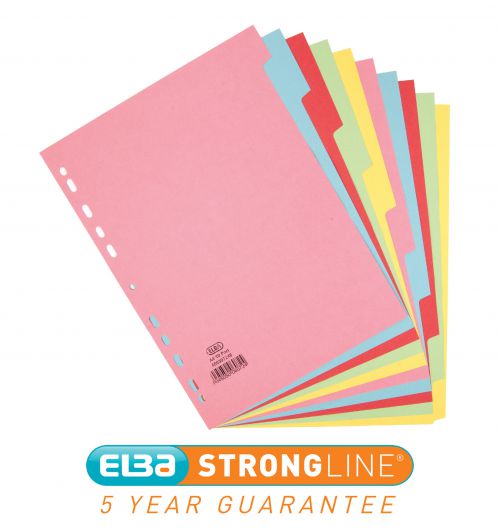Elba Divider 10 Part A4 160gsm Card Assorted Colours (Pack 10) 400007246