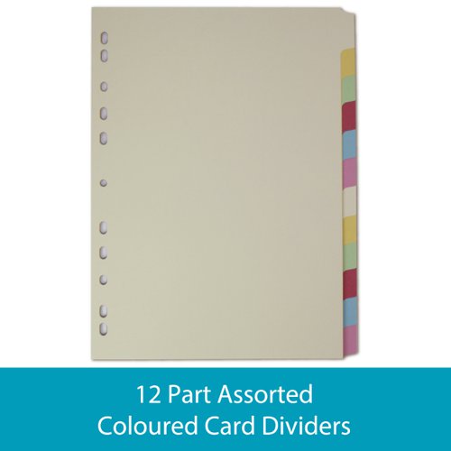 Elba Subject Dividers 12-Part Card Multipunched Recyclable 160gsm A4 Assorted Ref 400007436  514488