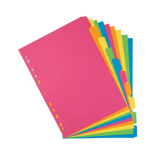 Elba 10-Part Manilla Bright Dividers 160gsm A4 Assorted 400008300 BX06426 Buy online at Office 5Star or contact us Tel 01594 810081 for assistance