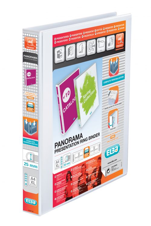 Elba Panorama Presentation Ring Binder Polypropylene 4 D-Ring A4+ 25mm Rings White (Pack 6) - 400008416 18649HB