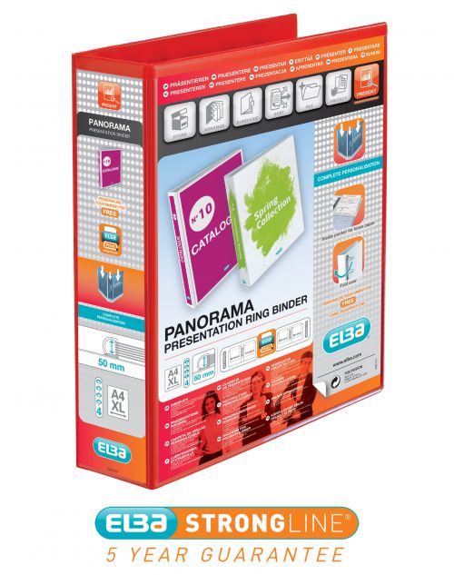 Elba Panorama Presentation Ring Binder PP 4 D-Ring 50mm Capacity A4 Red Ref 400008432 [Pack 4] 365581 Buy online at Office 5Star or contact us Tel 01594 810081 for assistance