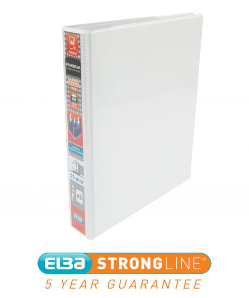 Elba Panorama Presentation Ring Binder 25mm Capacity 40mm Spine A5+ 2 D-Ring Whitek (Pack 6) 400008434