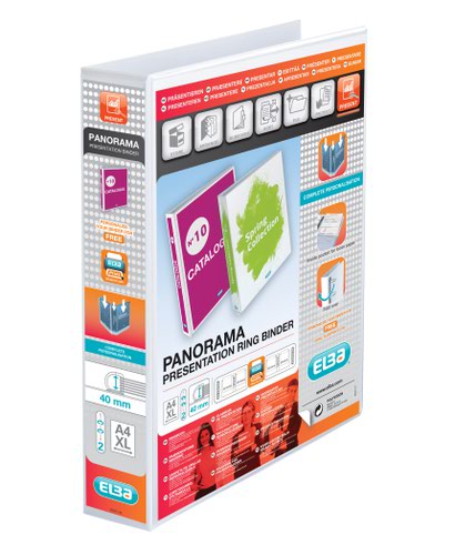 Elba Panorama Presentation Ring Binder 40mm Capacity 60mm Spine A4+ 2 D-Ring White (Pack 6) 400008505
