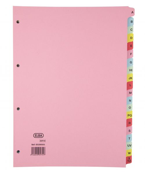 Elba Indices A4 A-Z 20 Part Coloured Card 400021450