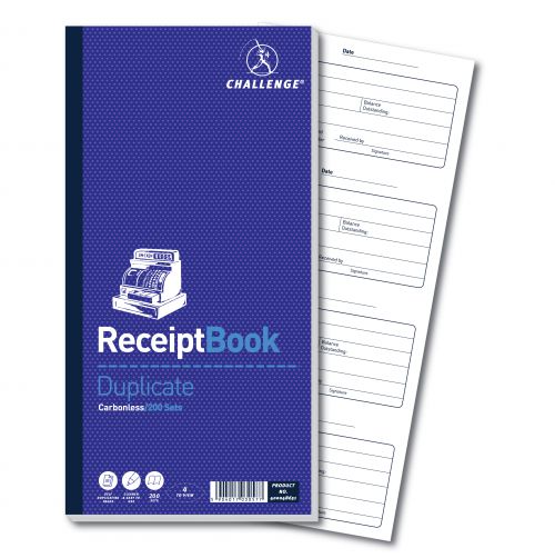 Challenge 280 x 141mm Duplicate Receipt Book Carbonless Taped Cloth Binding 200 Sets - 400048651 18901HB