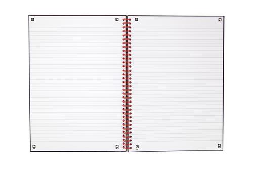 This stylish, professional Black n' Red notebook contains 140 pages of high quality Optik paper. The paper is designed for minimum ink bleed through and is ruled for neat notes. The wirebound notebook features glossy hardback covers, which lie flat for easy note-taking.